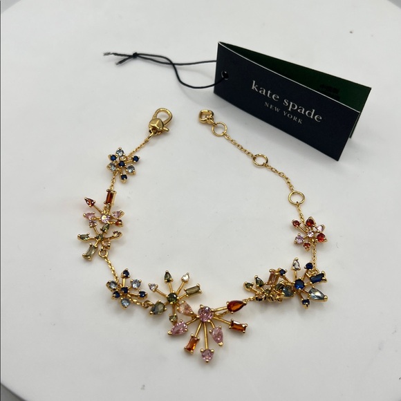 1174. Kate Spade Gold Bracelet w/ Multicolor Crystal Floral Design. 7” -8 1/2”. - Picture 2 of 3